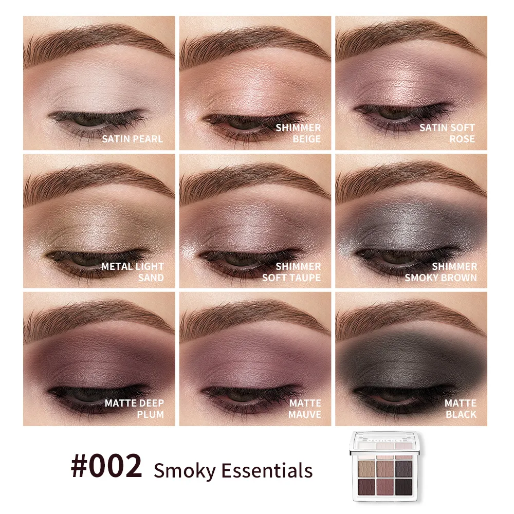 9 Shade Eyeshadow Palette Black Swan Smoky with 3 Brushes Waterproof Matte Highlighter for Halloween Eye Makeup