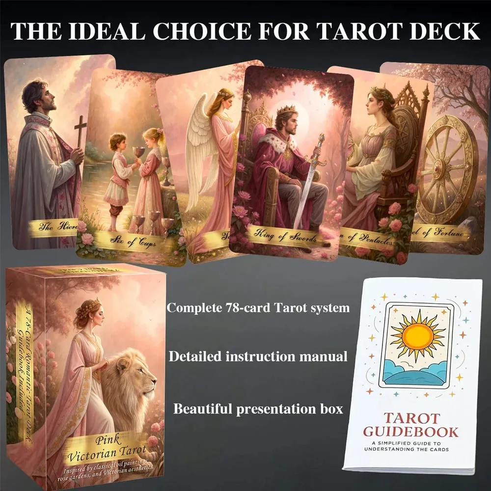 Pink Victorian Tarot Cards Set 78 Pieces 13x8 Cm Romantic & Elegant Design Includes Paper Instructions Perfect for Beginner