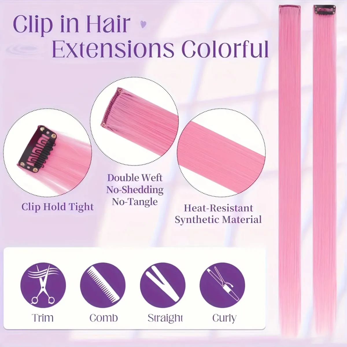 12 Pcs/lot Clip in Hair Extensions Multi-Colors Highlights Synthetic Hair 22 inch Rainbow Hairpieces for Girls Women Kids