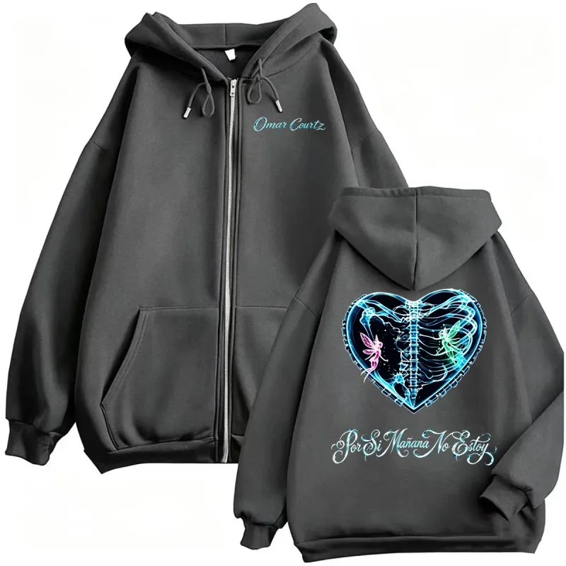 Omar Courtz Por Si Manana No Estoy Tour Print Zipper Hoodies Men Women Fashion Casual Hip Hop Sweatshirt Jacket Coats Streetwear