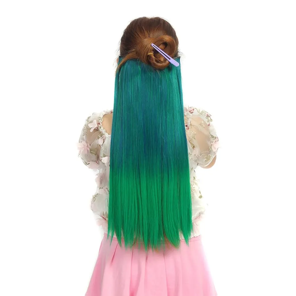 Rainbow Hairpiece Clip in One Piece Hair Extension Long Straight Synthetic Black Blue Gray Green Ombre Color Hairpieces
