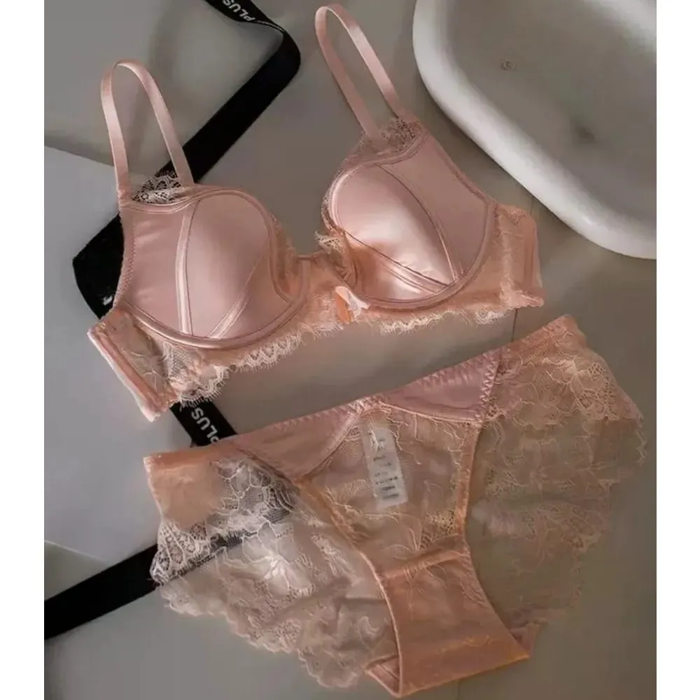 Satin Lace Push Up Bra Women Sexy Thin Breathable Minimizer Full Coverage Anti Sagging Wireless Lift Lingerie 32-38AB