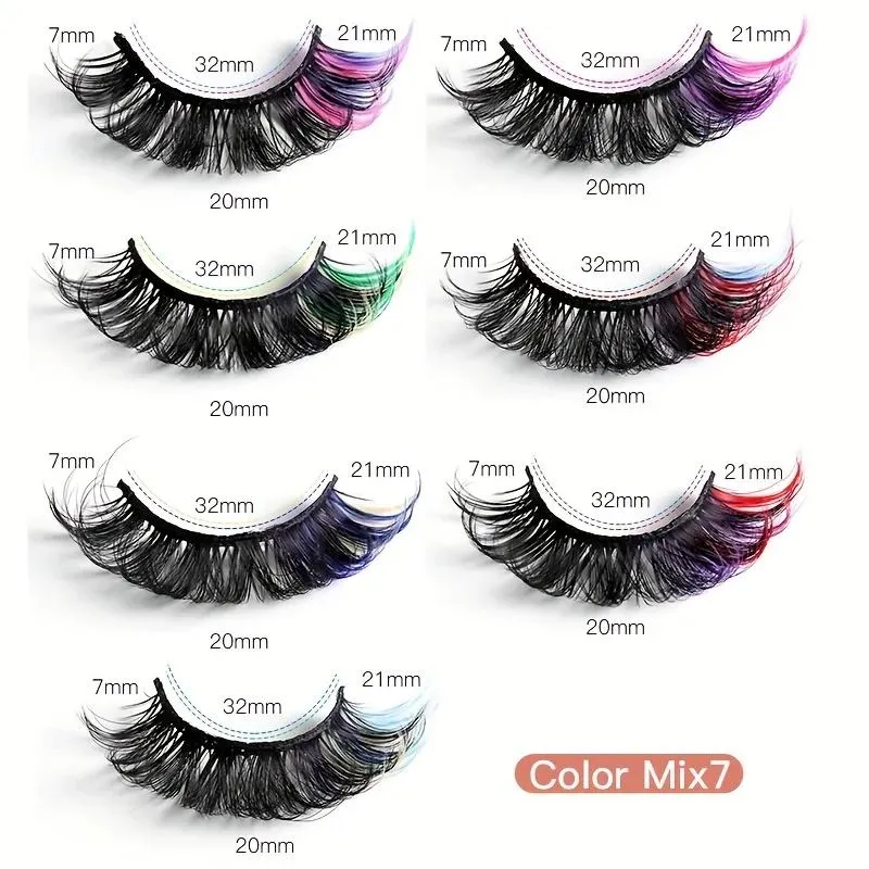 HD Portrait Shooting Colored Mink Strip Lashes 7 Pairs DD Curl Russian Curly Thick Fluffy Vibrant Stage Show Eye Lashes