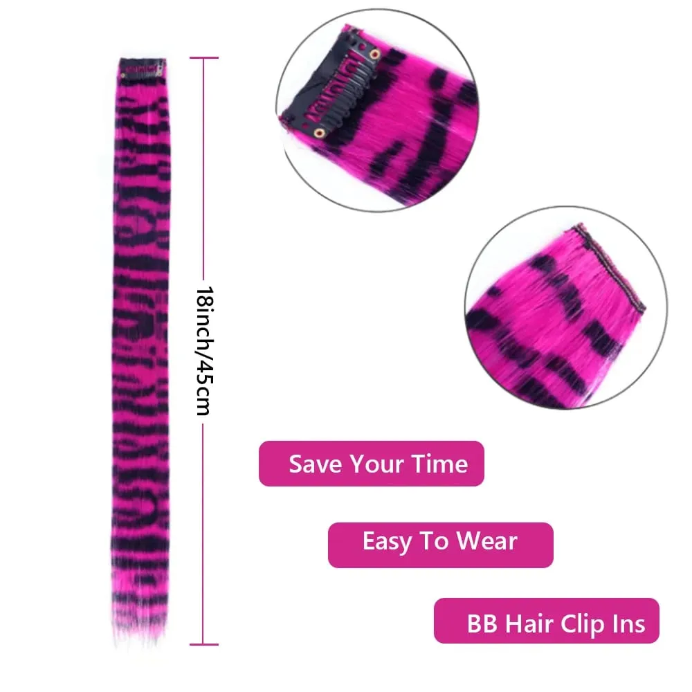 Stripe Printed Hair Colorful Long Straight Hair Pieces Synthetic Clip-in Hair Extensions for Daily Use Party Halloween