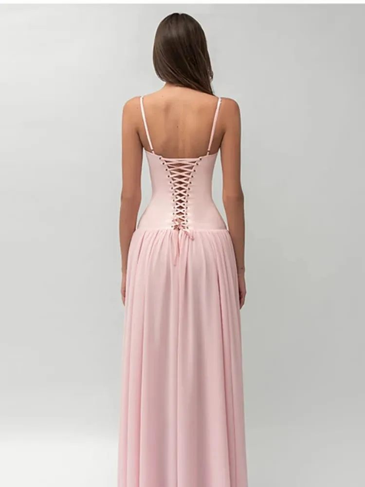 Sultry Elegant Maxi Dress Sexy Party Chiffon Slim Fit Formal Evening Gown Women Summer Date Night Trendy Streetwear