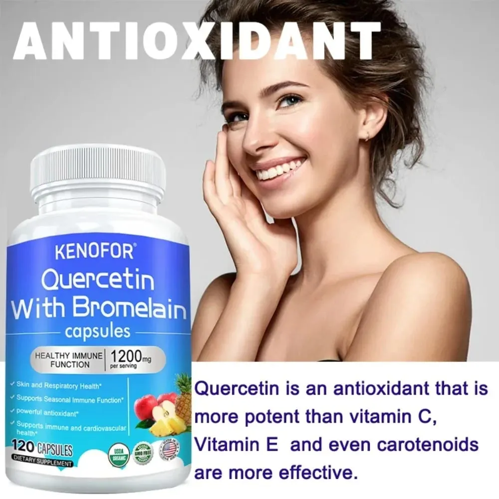 Quercetin Bromelain Capsules - Supports Immune Cardiovascular & Respiratory Health Antioxidant Supplements