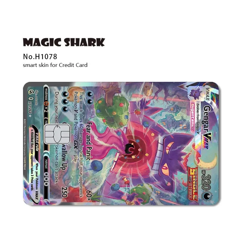 Magic Shark Mew Charizard EX Eevee Gengar Pikachu TCG Card Holographic Laser Skin Film Sticker for Bank Credit Card