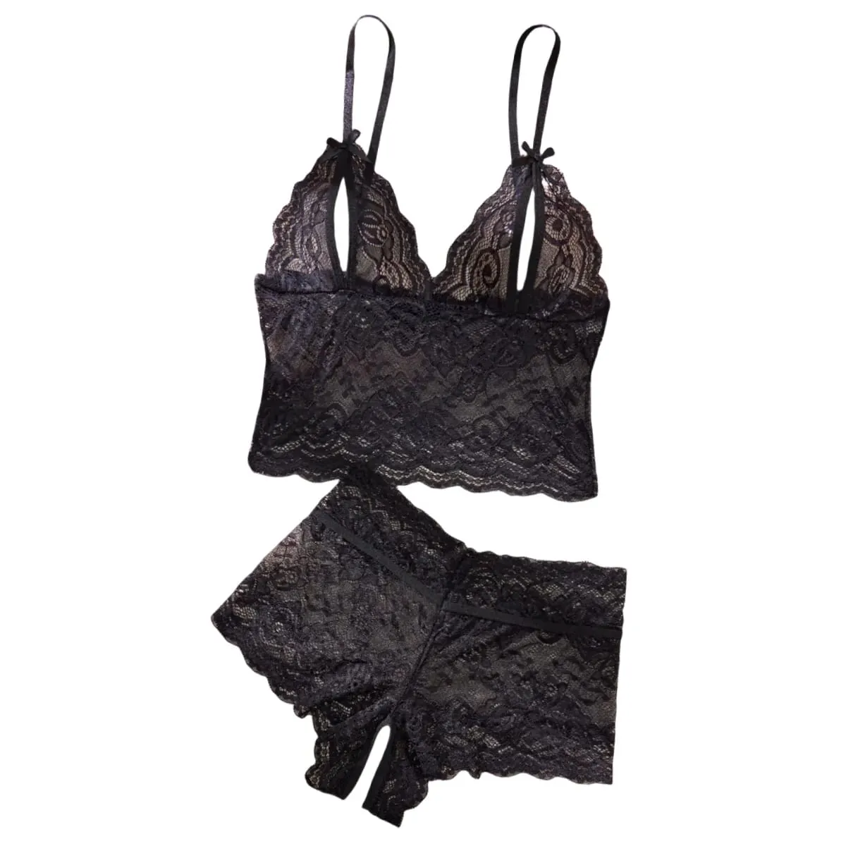 Women Black Open-Back Lace Two-Piece Panties Underwear Sleep Set — image 1