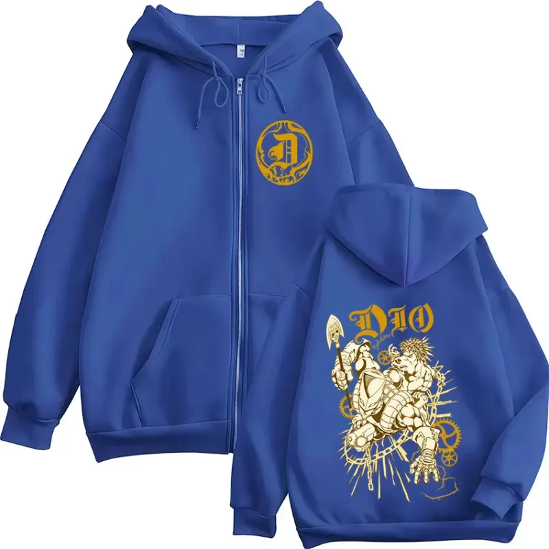 Anime Jojo Bizarre Adventure Dio Brando Zipper Hoodies Men's Women Zip Up Hooded Sweatshirts Fashion Jackets Coats Streetwear