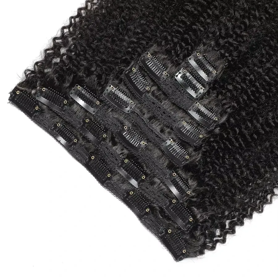 Afro Kinky Curly Clip in Hair Extensions Human Hair 12A Brazilian Hair Water Wave Clip Ins 120g Natural Black 8Pcs/Set Full Head