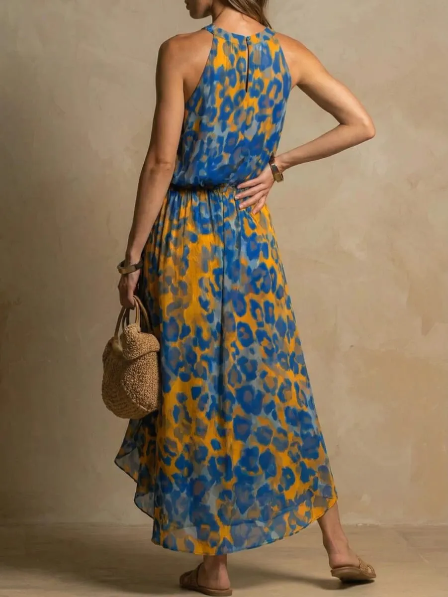 Women's Halter Sleeveless Maxi Dress Leopard Print Waist Tie Detail Loose Fit Long Dress Fashion Casual Ladies Daily Wear — image 3