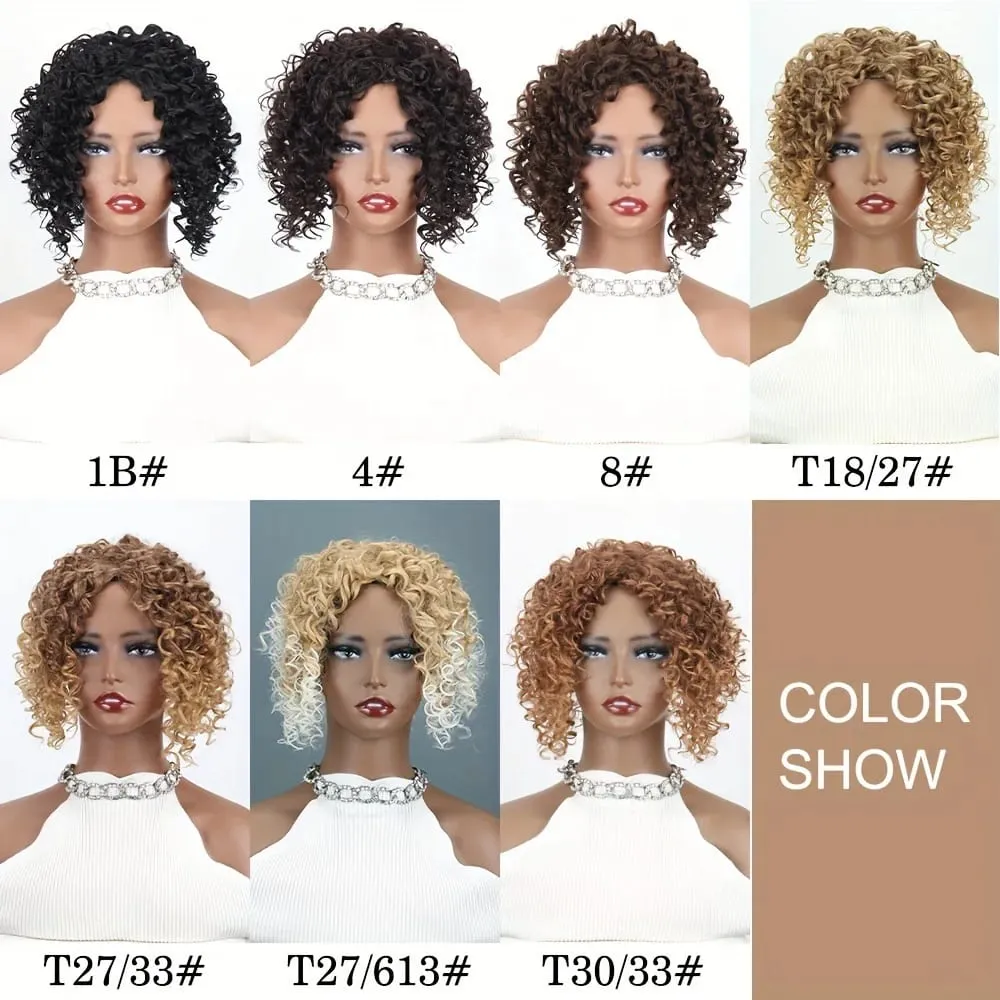 8inch Fluffy Natural Afro Kinky Curly Short Hair Toppers Hairpieces Clip-on Synthetic Hair Pieces for Women with Thinning Hair