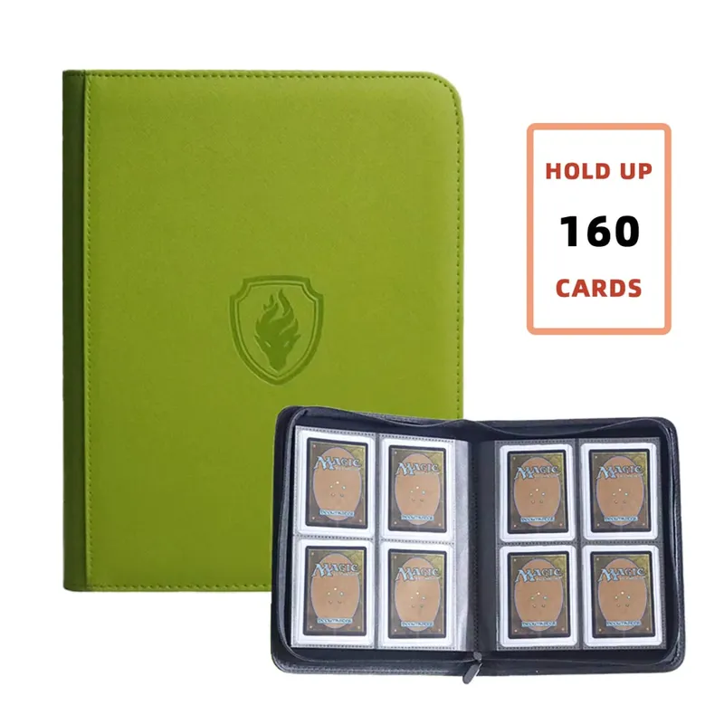 Holds 160 Cards|Trading Card Binder for 3”×4”Cards | 4-Pocket Double-sided Album |PU Leather Zipper Folder for TCG/Sports Cards