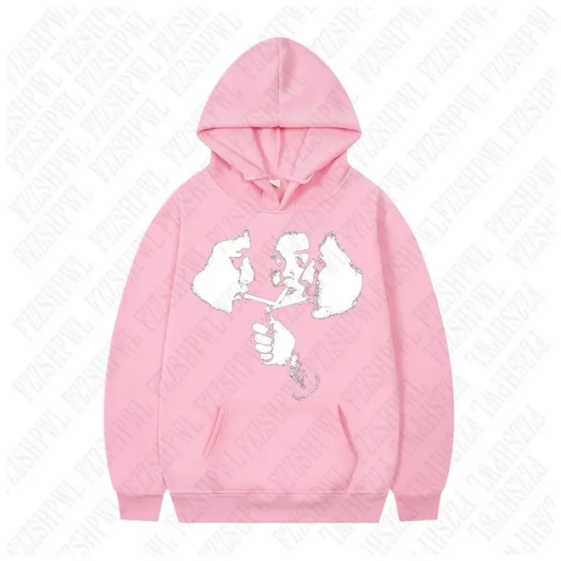 2025 hot trend 2000s men's fashion Harajuku Gothic pattern sports hoodie retro punk hip-hop casual streetwear