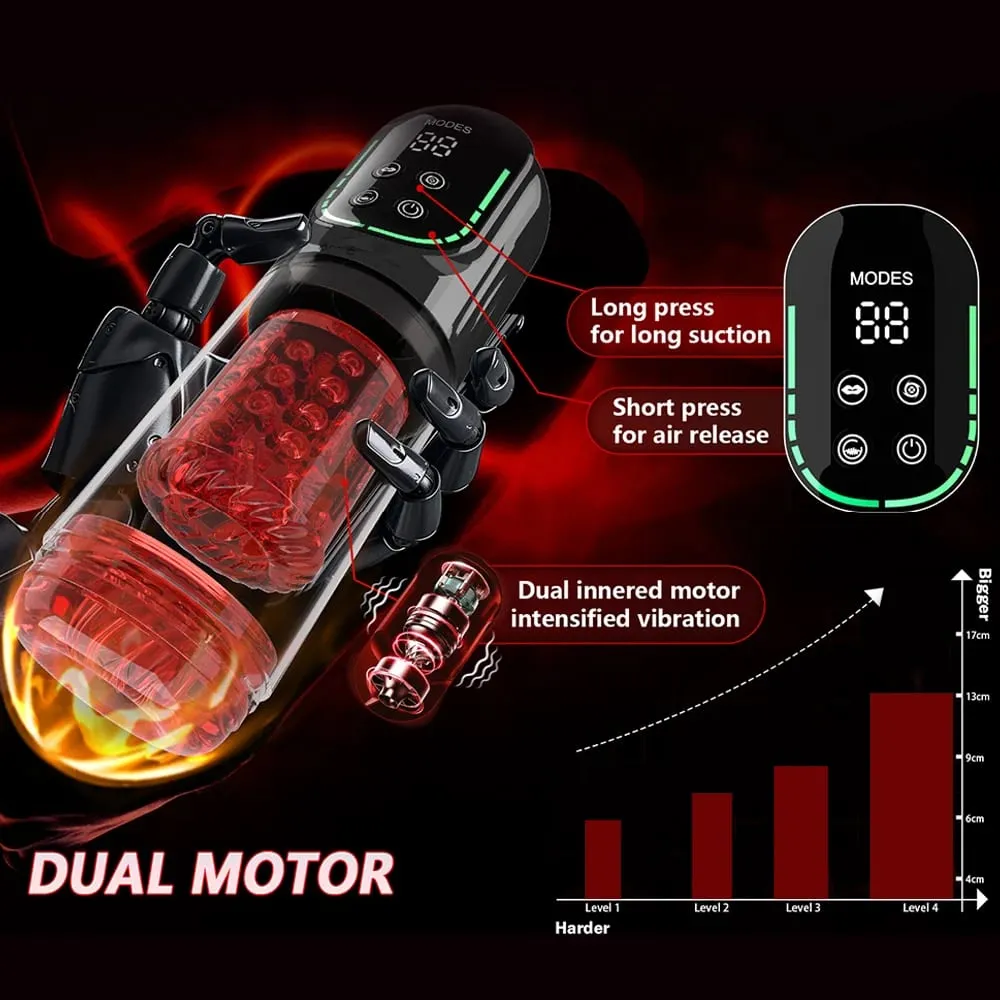 Automatisk manlig onanistficka Cat 7 push Roterande vibration Suck Lick Strykande vakuumpump och LCD-skärm Penispump Vuxenleksak