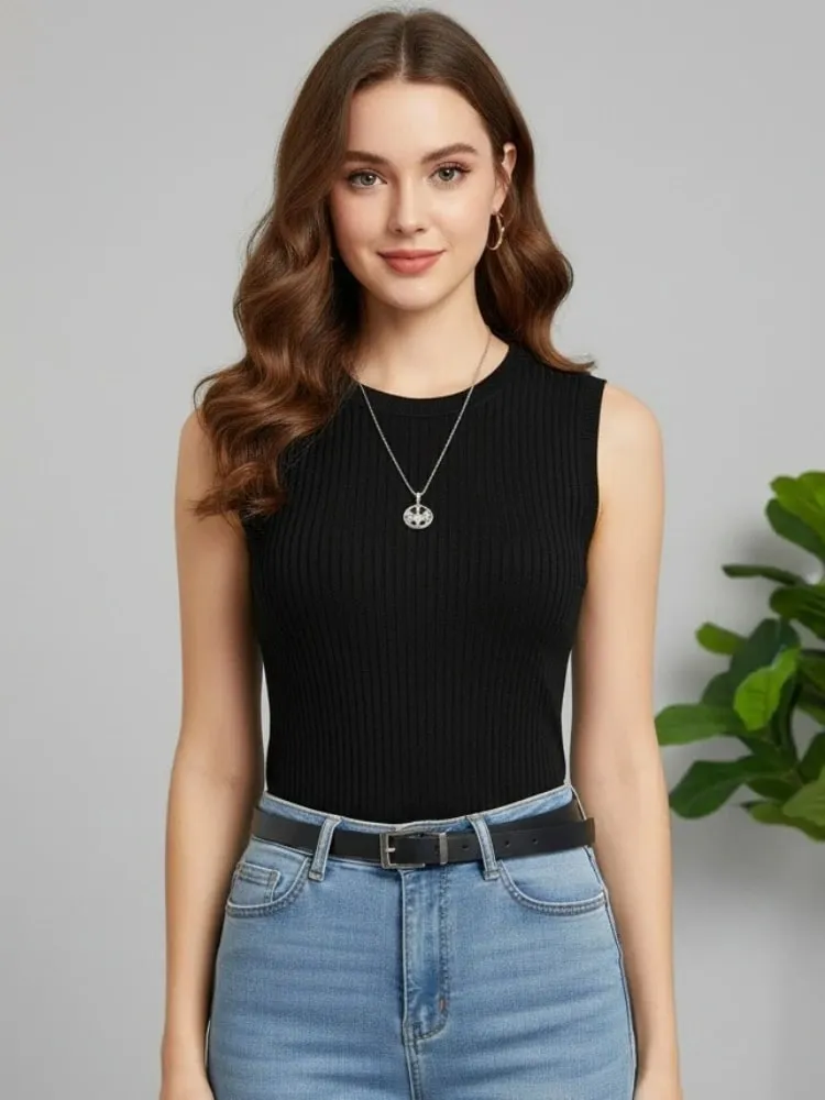 2026 Korea Knitted Vests Women Top Summer Sleeveless Blouse Women Tops Women O-neck Knitted Blouse Shirt Clothes