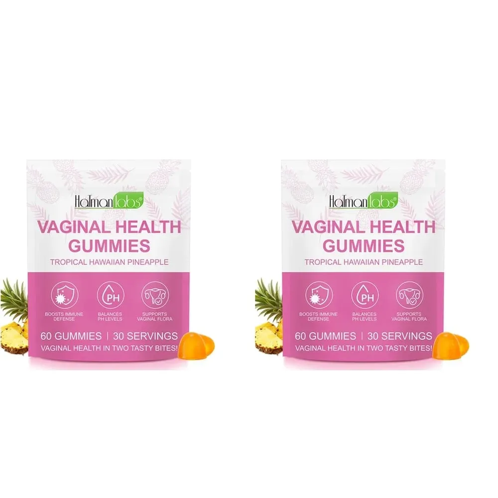 HalmanLabs Vaginal Health Gummies Probiotic Vitamin C Balance PH Levels Support Flora Immune Defense 60 Count Pineapple Women