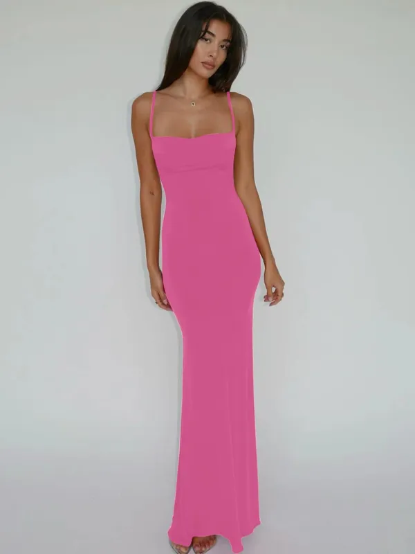 Hugcitar Summer Solid Sleeveless Backless Elegant Sexy Bodycon Y2K Maxi Prom Dress Women Clothes Birthday Party Casual Y2K