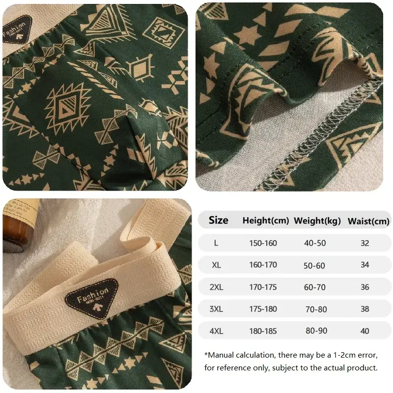 Erkek Boxer Retro Etnik Tarzı Rahat Pürüzsüz Kumaş Külot Vintage Baskı Elastik Iç Çamaşırı Erkek Iç Çamaşırı Düz ​​Külot