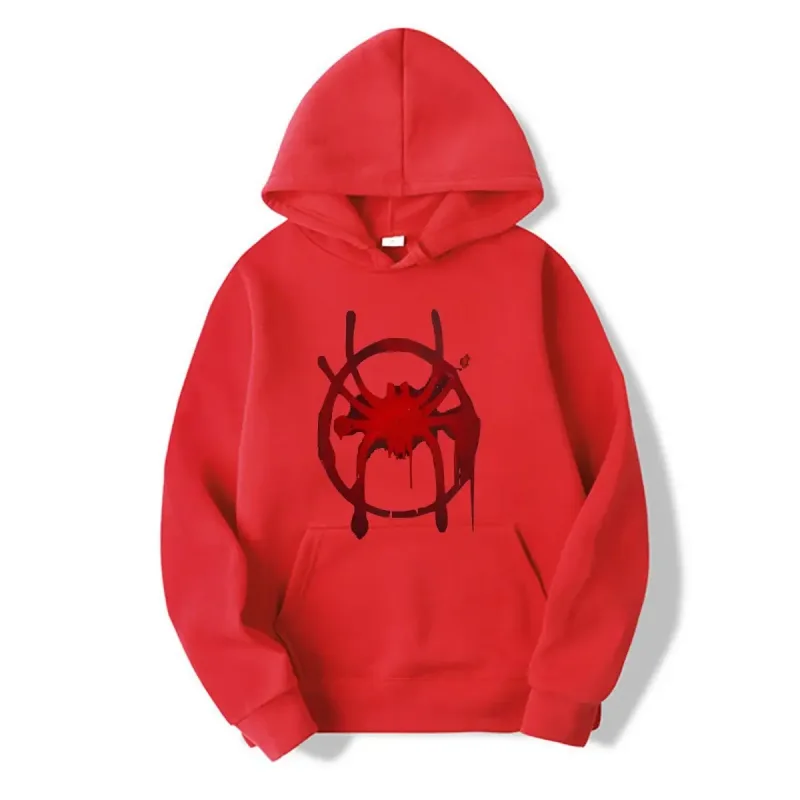 Men's and women's casual sportswear. New black hooded sweatshirt. Men's Miles Morales Spider Symbol Print Sweatshirt.