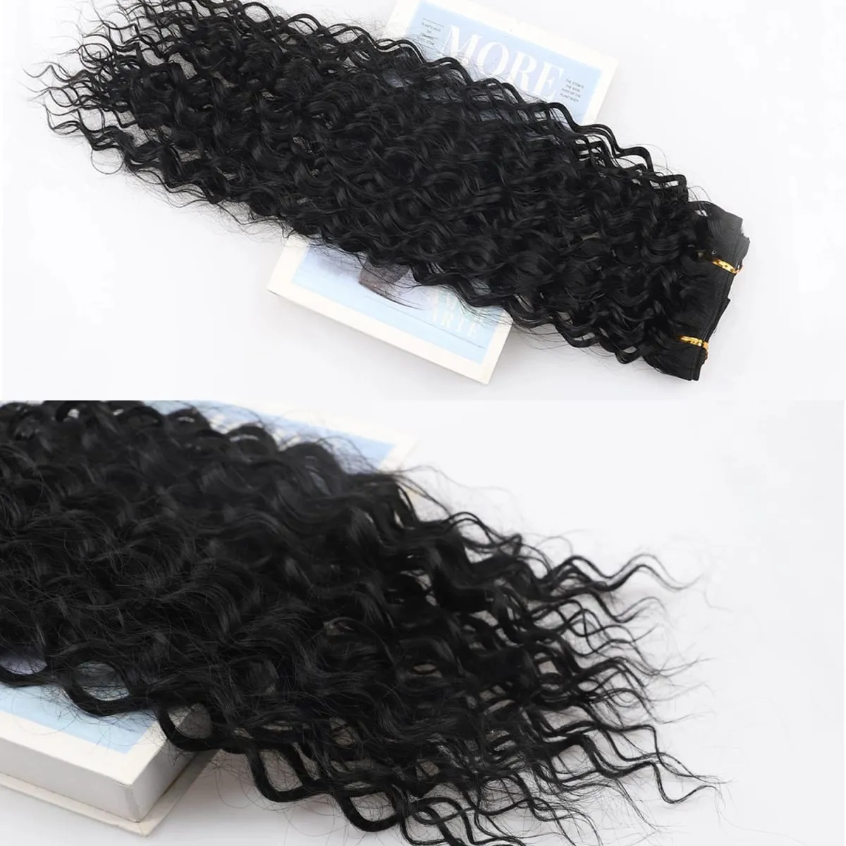 Ekstensi Rambut Sintetis Rambut Tebal Keriting 9 Buah/Set Klip Dalam Potongan Rambut 22 Inci 145G untuk Kepala Penuh Warna Hitam Coklat
