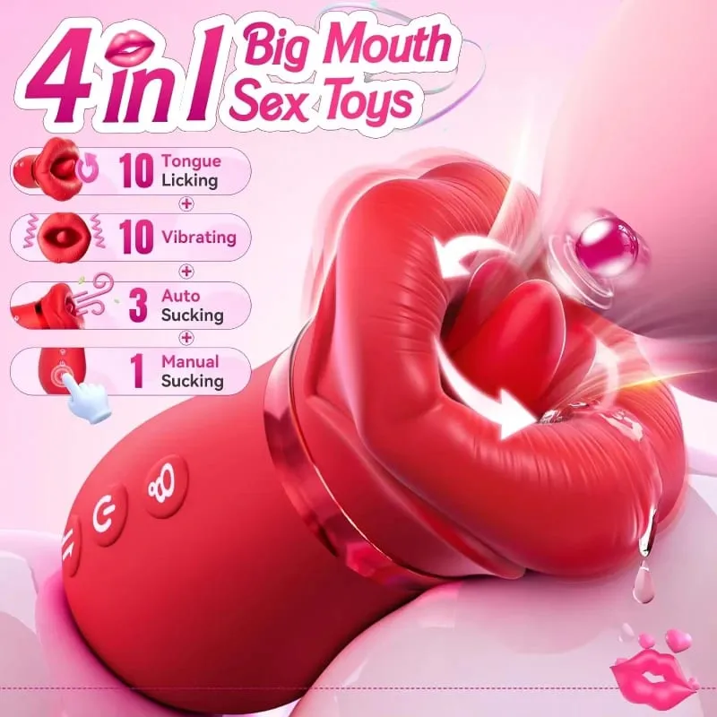 Rose Mouth-Shaped Licker Vibrator Clitoral Nipple Auto Tongue Licking Sucker Stimulator G Spot Clit Masturbate Sex Toy for Women