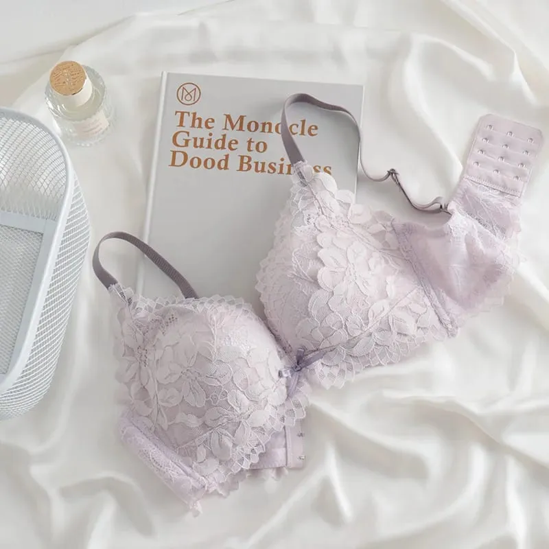 Push Up Bra for Small Breasts Lift & Gather Unpadded Lace Bra Set Adjustable Anti-Sagging Wireless Comfort Luxury Lingerie