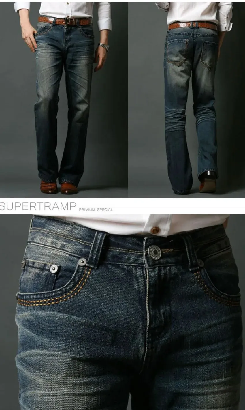2026 New Men Micro Flare Jeans Korean Fashion Stretch Slim Denim Pants Mid Waist Washed Casual Business Trousers Black Blue
