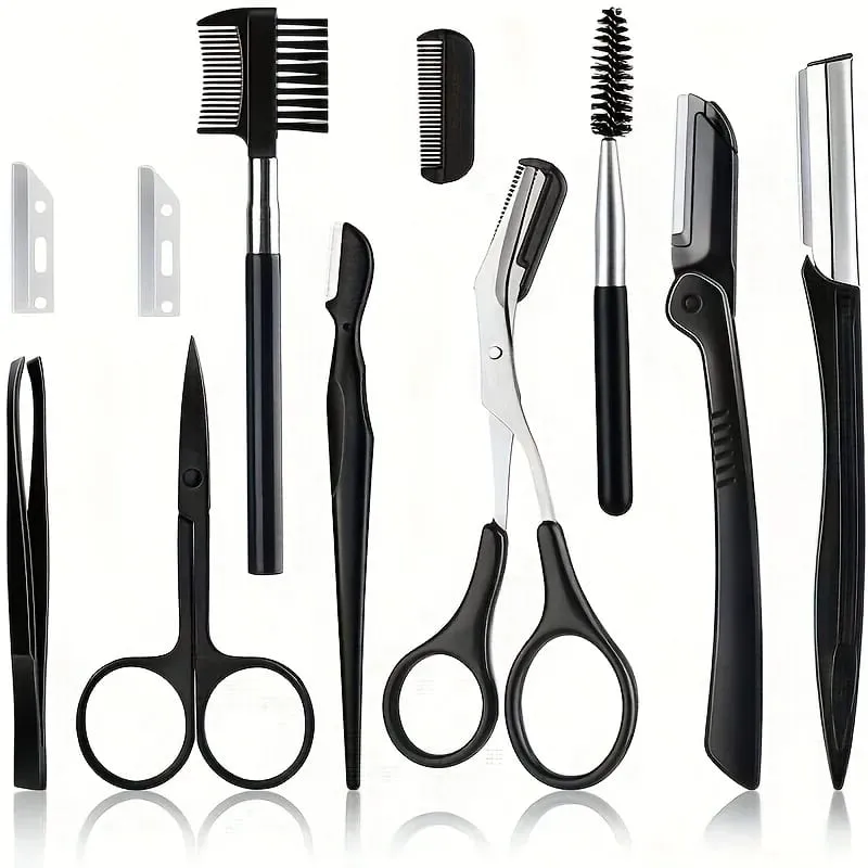 3/4/5/11/12pcs Eyebrow Trimmer Set Scissors Tweezers Eyebrow Razor Scraping Eyebrow Comb Razor Eyebrow Clip Makeup Tools