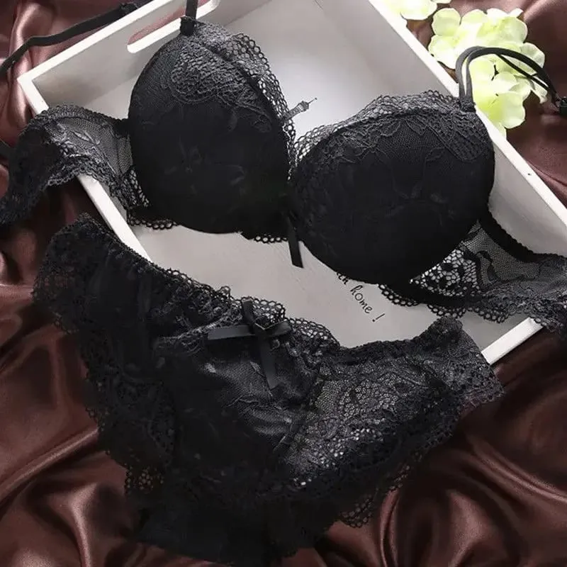Set Bra Perempuan untuk Wanita Bra Push Up Bra Berwayar Brassiere Seluar Dalam Cawan A B Pakaian Dalam Tiga Perempat(3/4 Cawan) Bralette Seksi Murah — image 7