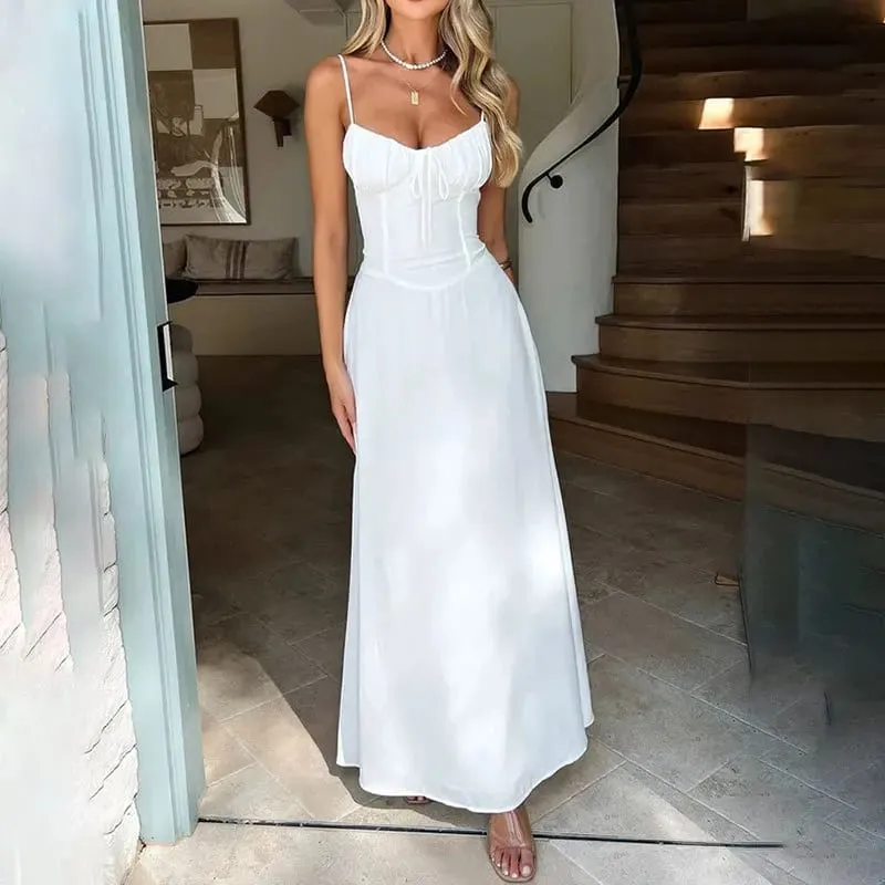 New Women's Elegant Tie-Front A-Line Solid Color Midi Dress Stylish Evening Gown Perfect for Parties and Summer Wear