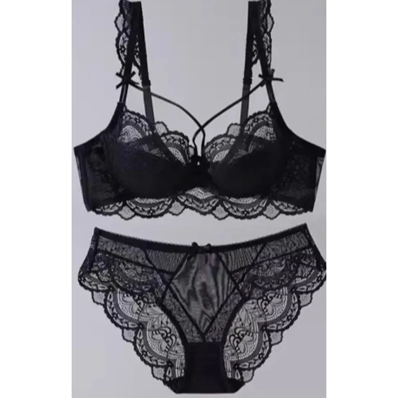 Elegant French Style Lace Lingerie Set Slim-Fitting Adjustable Gathers Mas Malaking Bust Mas Maliit na Hitsura Babae Soft Bra S-2XL Comfor Bra