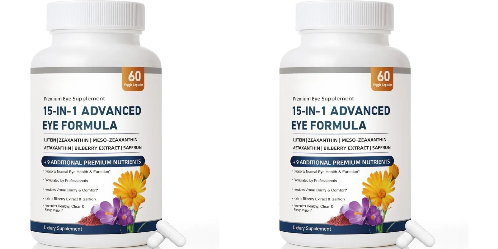15 in 1 Advanced Eye Formula Lutein Zeaxanthin Bilberry Extract Vitamin C & E Supports Eye Health 60 Veggie Capsules for adult