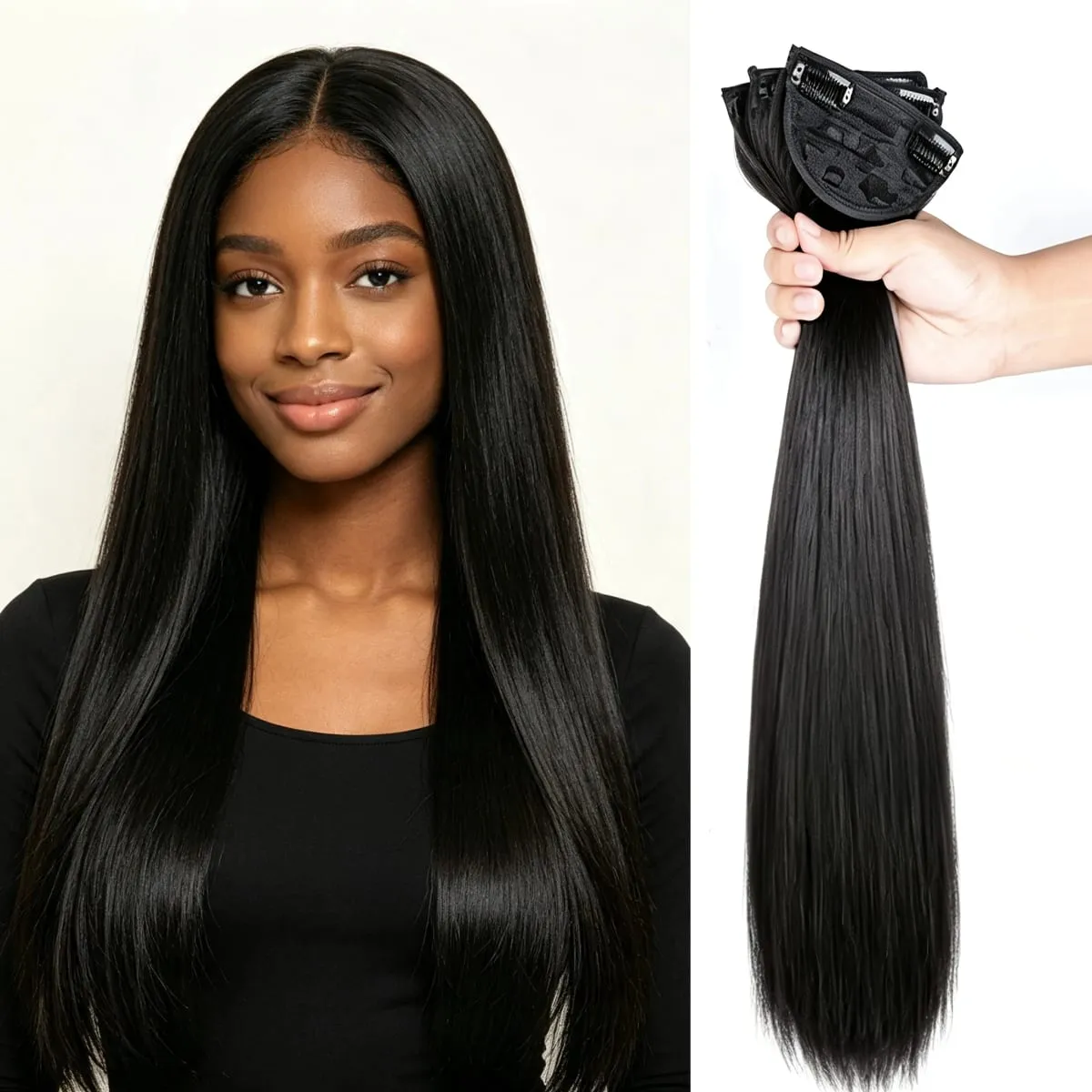 3 Pcs Invisible Seamless Clip in Hair Extensions Straight Synthetic Fiber Breathable Mesh Elastic BB Clips Lightweight Silky Hai