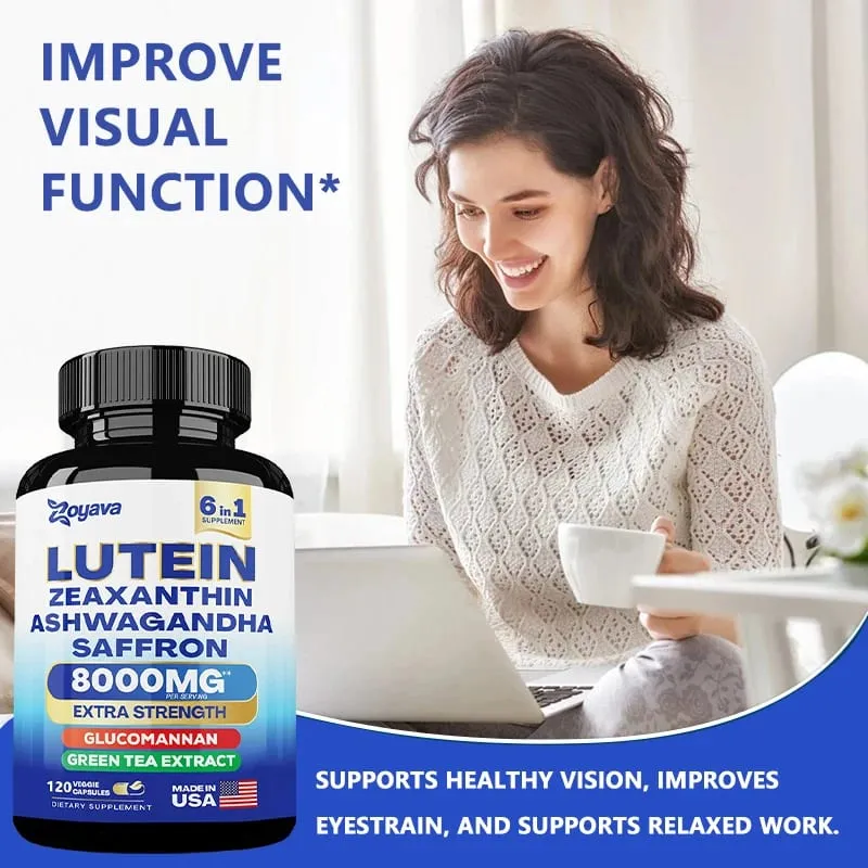 Suplemen Lutein & Zeaxanthin 8000 Mg Vitamin Mata dengan Safron untuk Dewasa Suplemen Kesihatan Mata Menyokong Penglihatan
