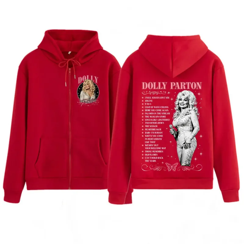 Dolly Parton Legend Country Music Zipper Hoodies Men Women Fashion Long Sleeve Oversized Zip Up Hooded Sweatshirts Jackets Coats