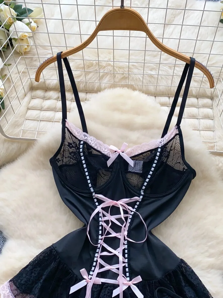 Women's Fashion Sexy Dress Lace Bow Decoration Design Slim Sexy Comfortable Dress Party Hotsweet Mini Dress New