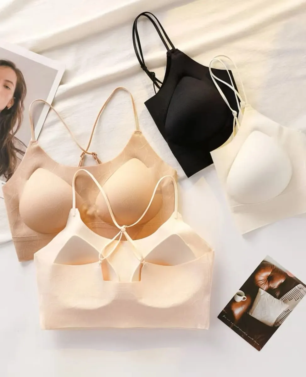 2025 Sexy French Camisole Backless Bra One-piece Seamless Lifting Lingerie No Underwire Gathering Anti-sagging Fix Cup Bra