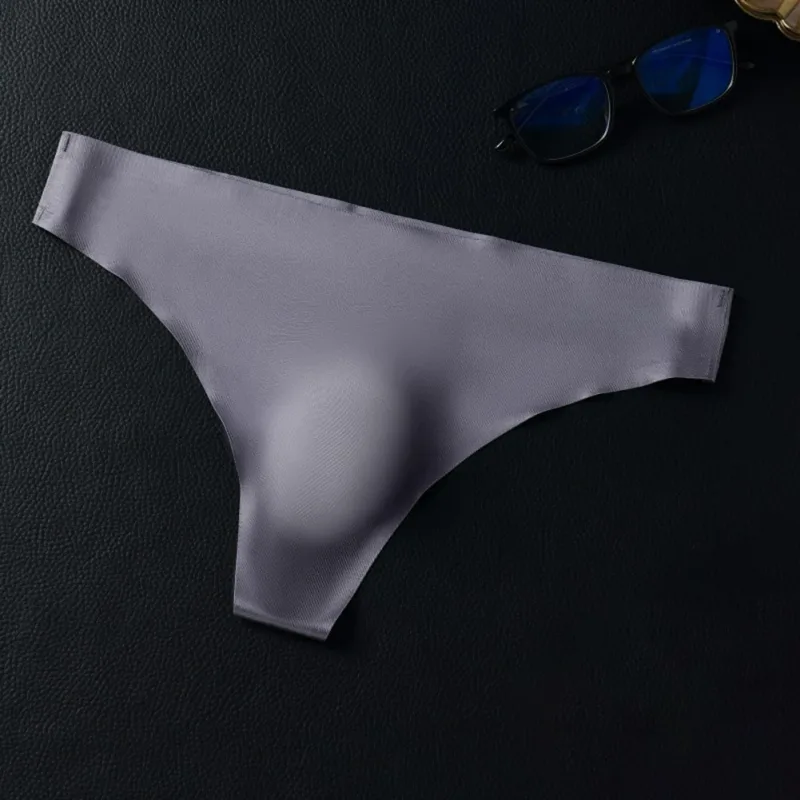Men Seamless Ice Silk G-String Underwear 3D Bulge Pouch Low-rise T-Back Thongs Low Rise Men Bikini Briefs U Pouch Lingerie