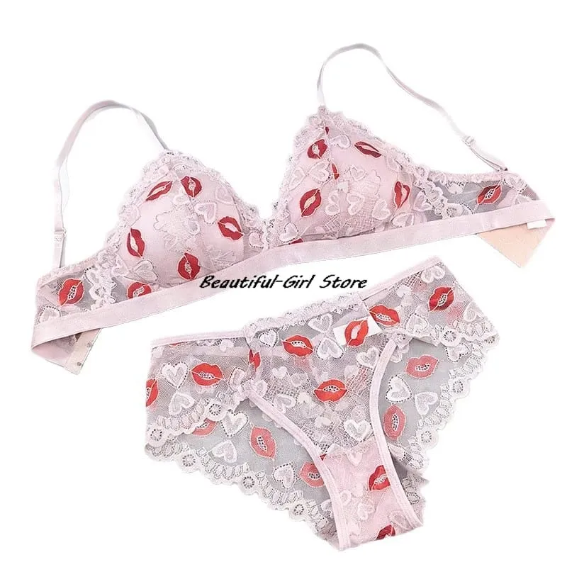 1 Set Lace Bra Set Women's Underwear Set Seamless Wire-Free Hollow out Bra And Panty Embroidered Intimate Lingerie for Women