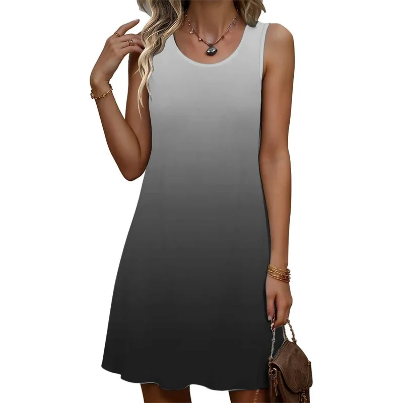 Fashion Women Gradient Mini Dresses Summer Sleeveless 3D Printed Beach Casual Ladies Dress 3XL Plus Size Street Loose Dress