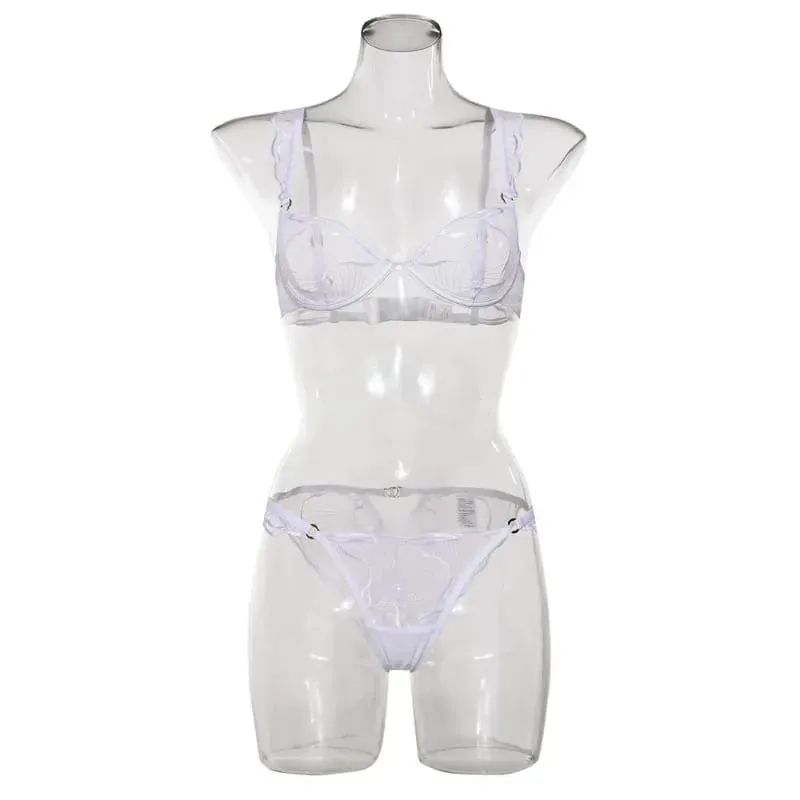 Elegant French Lace Minimiser Bra Large Chest Pure Embroidery Ultra Thin UK Fit Plate Size Wirefree Anti-Sagging Set​​ MOYISU AB