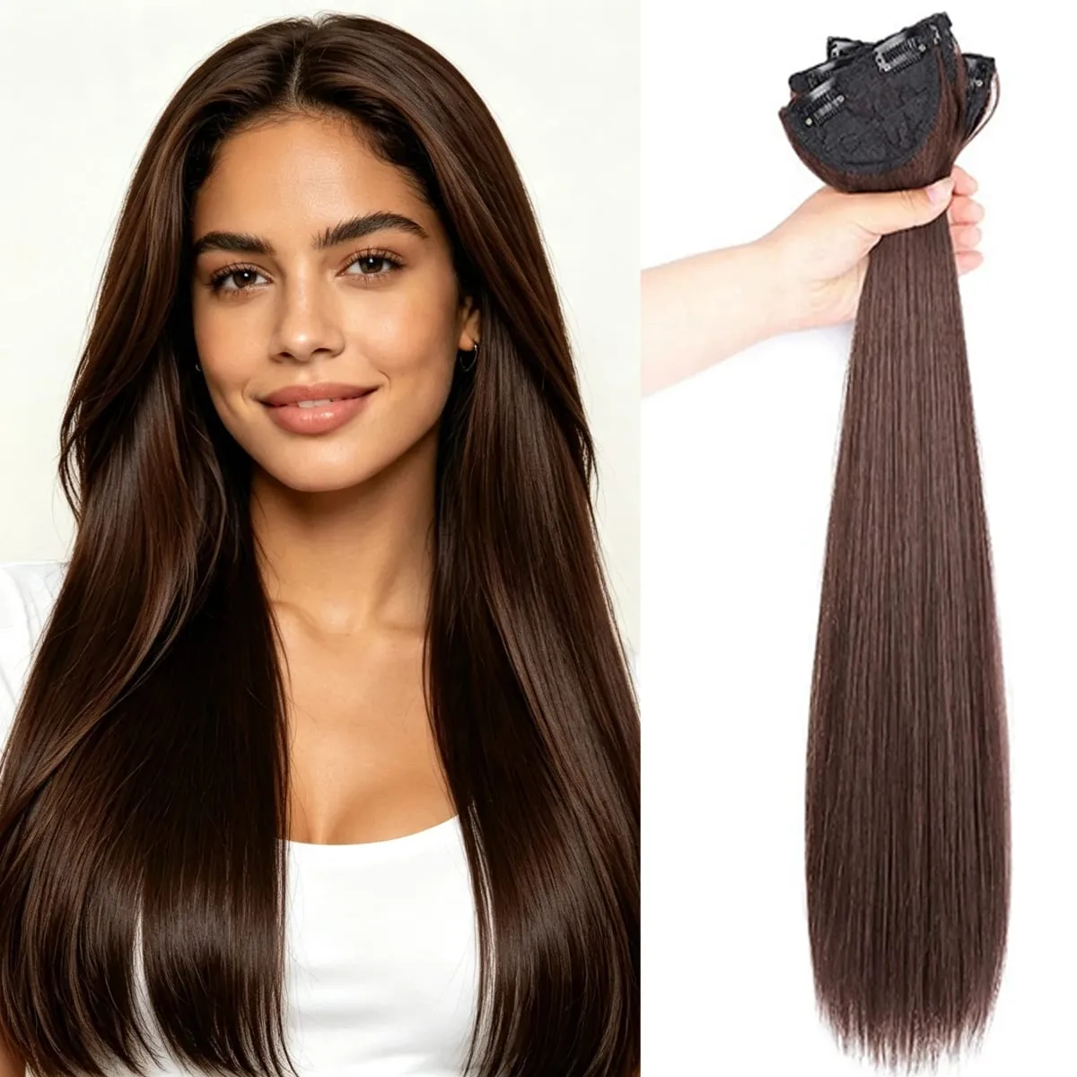 3 Pcs Invisible Seamless Clip in Hair Extensions Straight Synthetic Fiber Breathable Mesh Elastic BB Clips Lightweight Silky Hai