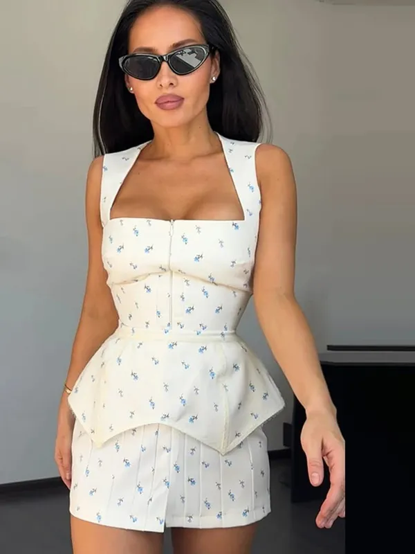White Pink Floral Choker Neck Dress Women Elegant V-neck 3/4 Sleeves Peplum Ruffle Hem Long Dresses 2026 Lady Daily Vestidos New