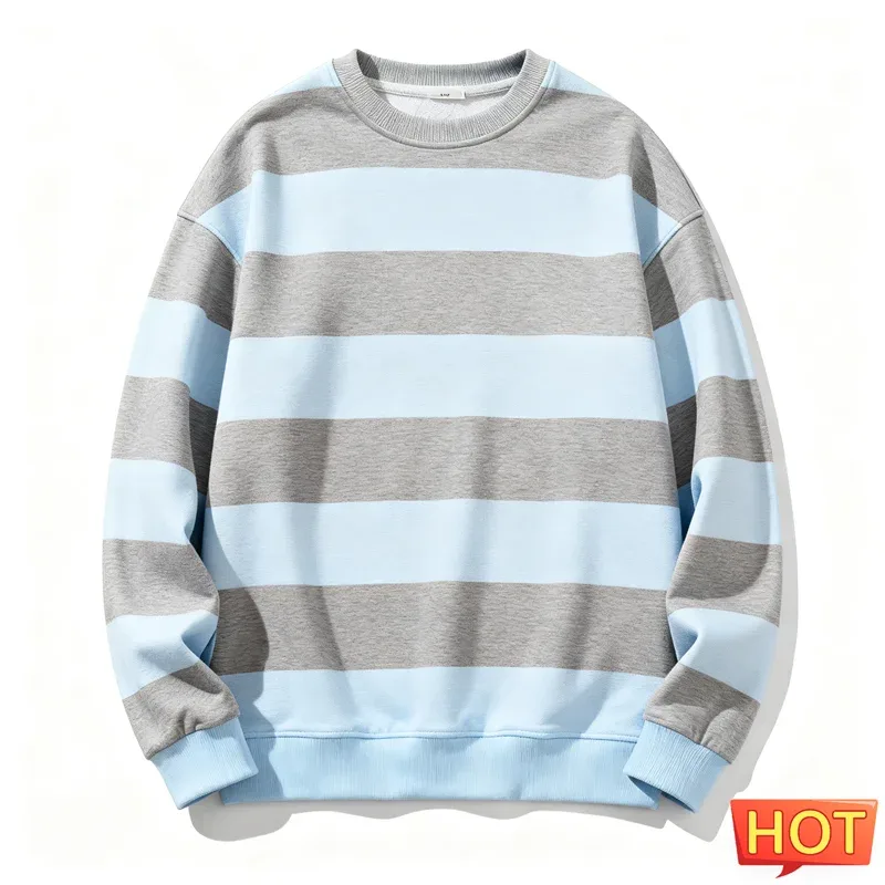 Retro Striped Graphic Sweatshirts For Men Simple Casual Long Sleeve 3D Printed Ugly Sweatshirt Loose Breathable O Neck Pullovers