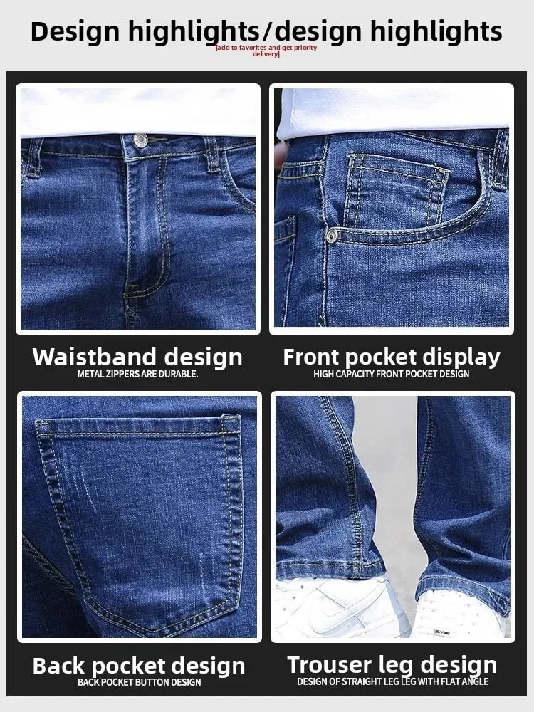 Korean Reviews Many Men's Clothes 2025 New Spring Summer Business Jeans Light Blue Straight Loose Fashion Casual Long Pants Men