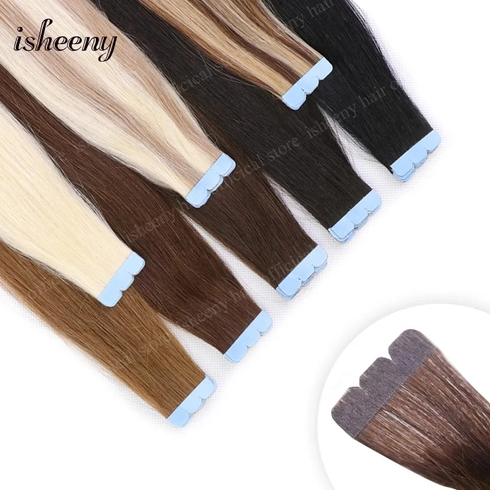 Isheeny Blonde Mini Tape in Human Hair Extensions 12-24 Inches Seamless Tape Hair On Glue Tape Tabs 10pcs/pack — image 6