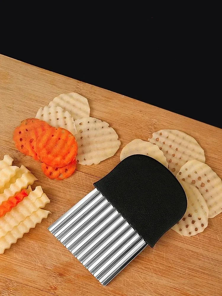 Stainless Steel Potato Chip Slicer Dough Vegetable Fruit Crinkle Wavy Kitchen Knife Cutter Chopper French Fry Maker Tools Gadget