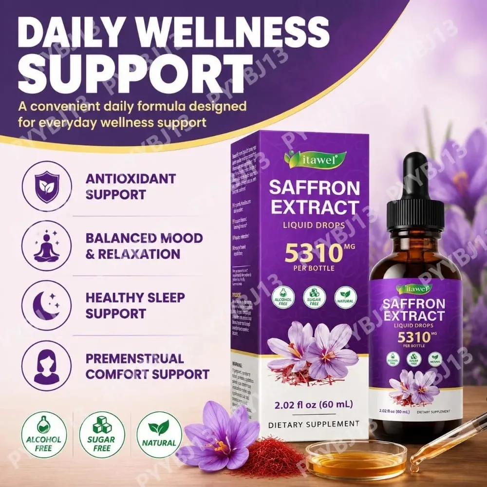Saffron Extract Liquid Drops 117mg per Serving for Antioxidant Balanced Mood Healthy Sleep & Premenstrual Comfort Support 60ML — image 2