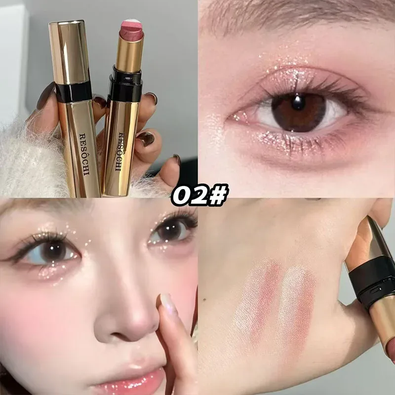 3 Colors Eyeshadow Stick Shimmer Glitter Cream Eye Shadow Waterproof Lasting High Pigmented Metallic Eyeshadow Pencil Makeup
